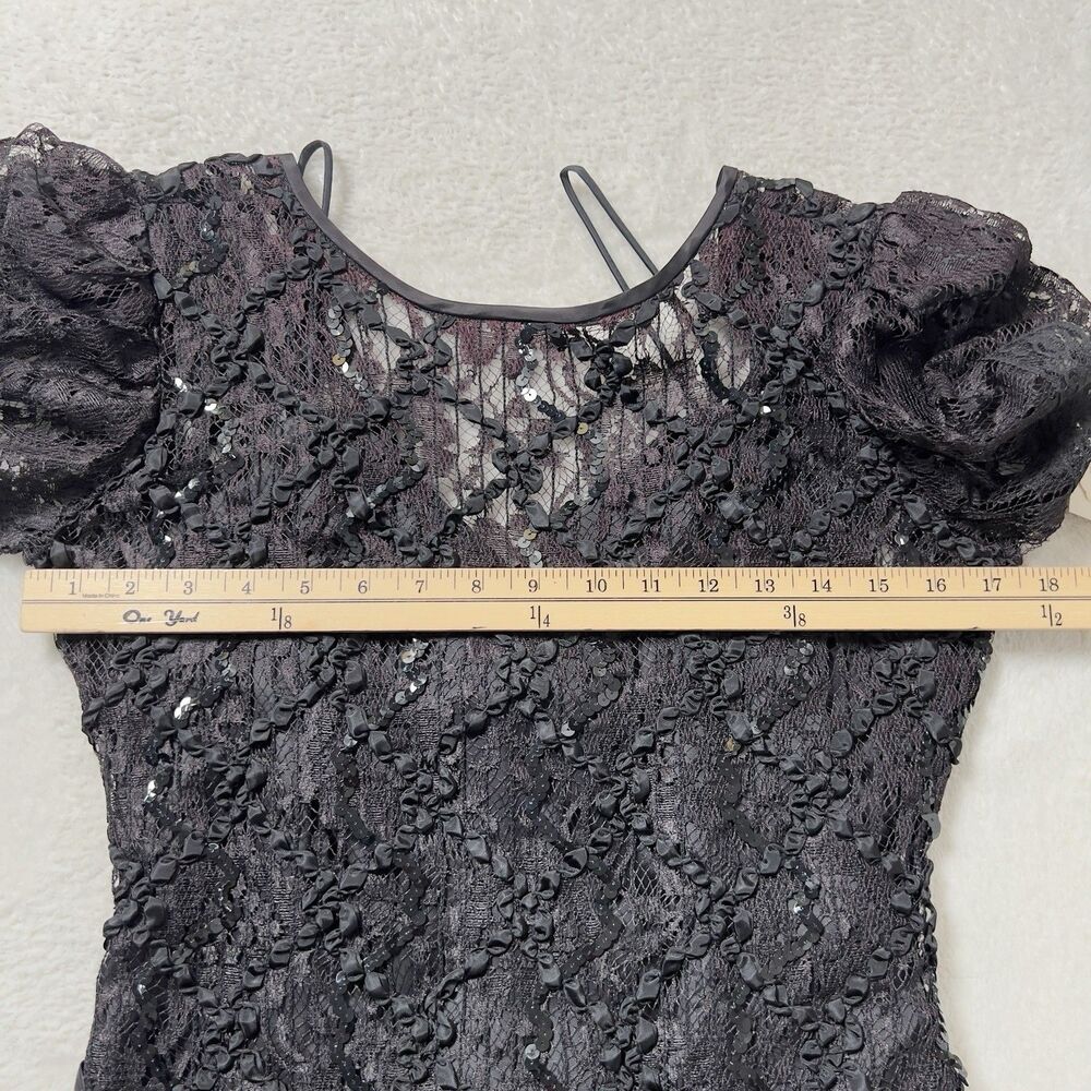 Vtg HW Collections Sequined Lace‎ Overlay Midi Dress Sz S/XS Black Scoop Back - Picture 15 of 16